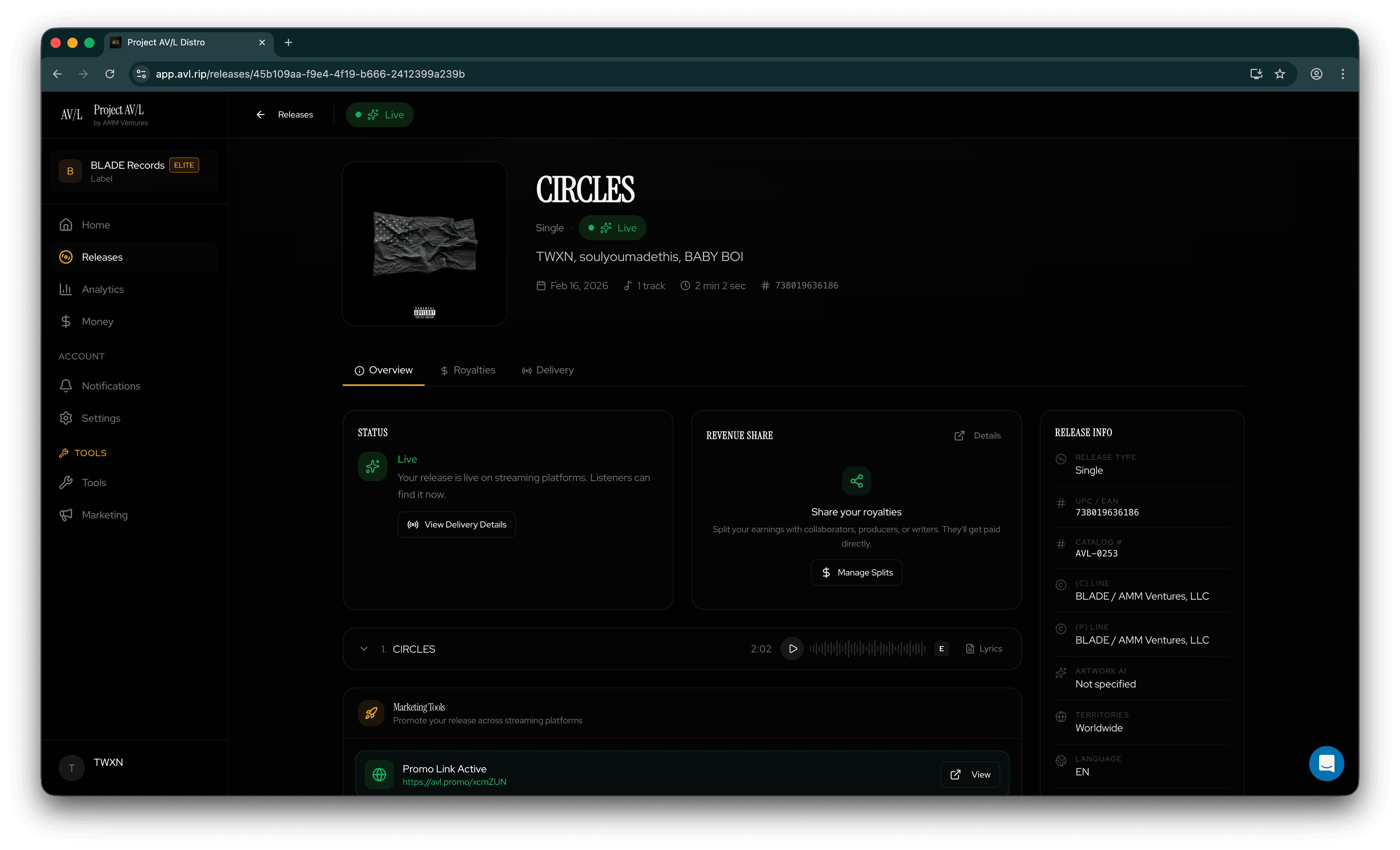 Project AV/L release dashboard